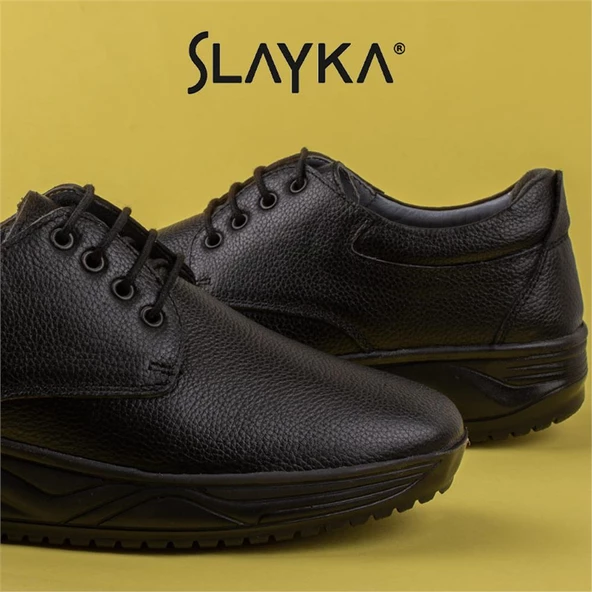 Slayka Siyah Hanni Erkek Dolgu Topuk Bağcıklı Comfort Ayakkabı - 7