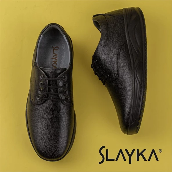 Slayka Siyah Hanni Erkek Dolgu Topuk Bağcıklı Comfort Ayakkabı - 5