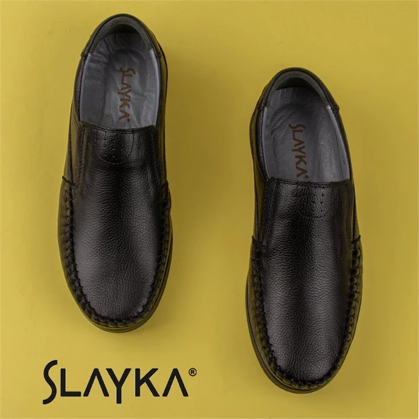 Slayka Siyah Hakiki Deri Esnek Hafif Erkek Comfort Ayakkabı - 5