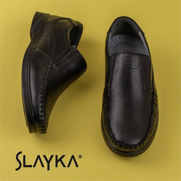 Slayka Siyah Hakiki Deri Esnek Hafif Erkek Comfort Ayakkabı - 6