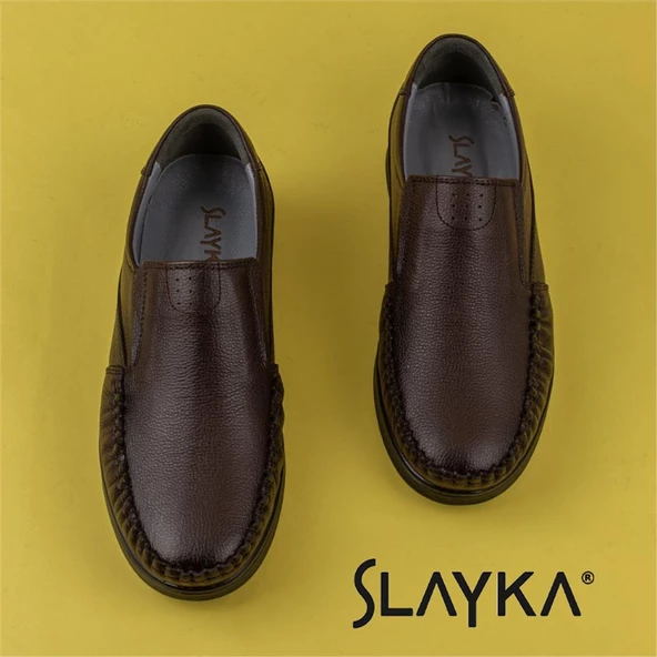 Slayka Kahverengi Hakiki Deri Esnek Hafif Erkek Comfort Ayakkabı - 5