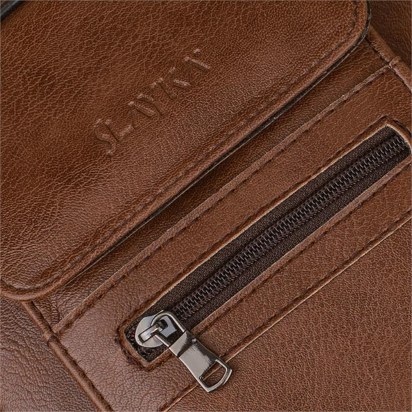 Slayka Taba Büyük Boy Hakiki Deri Erkek El ve Omuz Çantası - 6