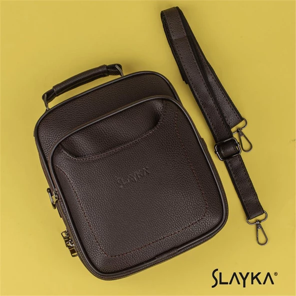 Slayka Kahverengi Orta Boy Deri Erkek El Çantası - Resim 5