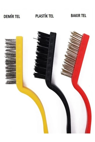 3 Parça Tel Fırça Detaylı Temizlik Seti Mutfak fırın davlumbaz yağ çıkarma lavabo köşe temizleyici fırça seti - Resim 3
