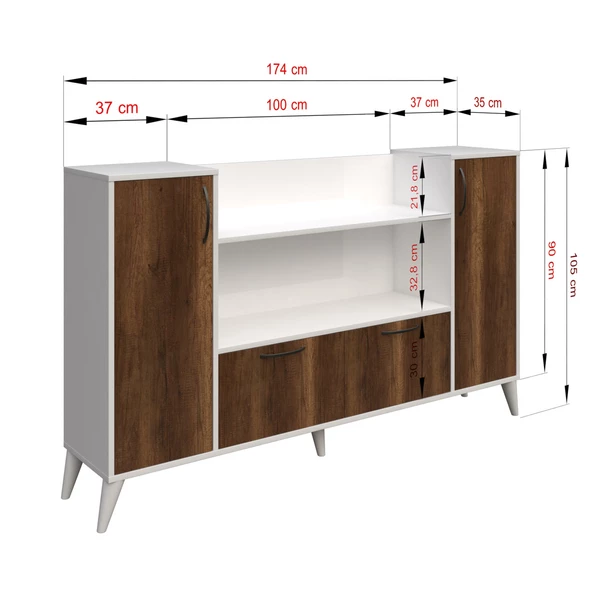 Boyut Mobilya 4 Kapaklı, 10 Bölmeli Ayaklı Dekoratif Kitaplık, Konsol - 6