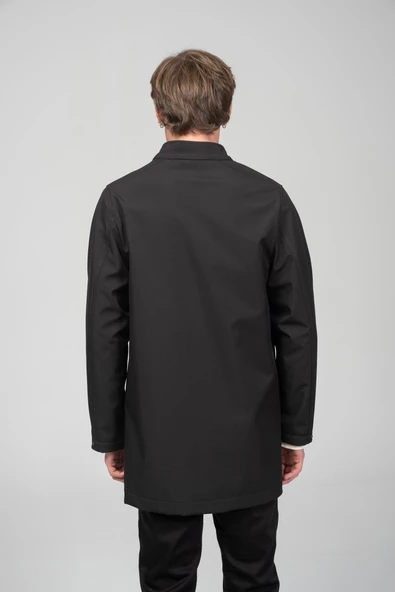 Erkek Soft Jel Kumaşdan Dik Yaka Önü Düğmeli Astarsız Fit Klasik Kaban - 6