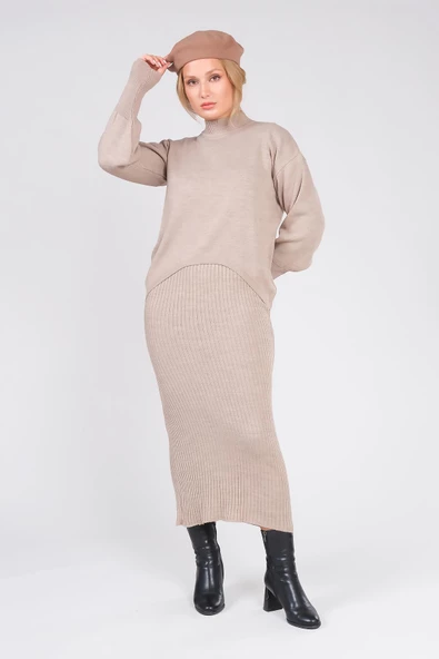 Kadın 2'li Jile Triko Takım Bej - 2