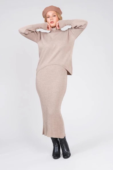 Kadın 2'li Jile Triko Takım Bej - 3