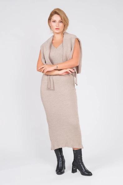 Kadın 2'li Jile Triko Takım Bej - 4