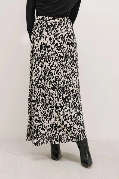 Kadın Desenli Etek Siyah - 4