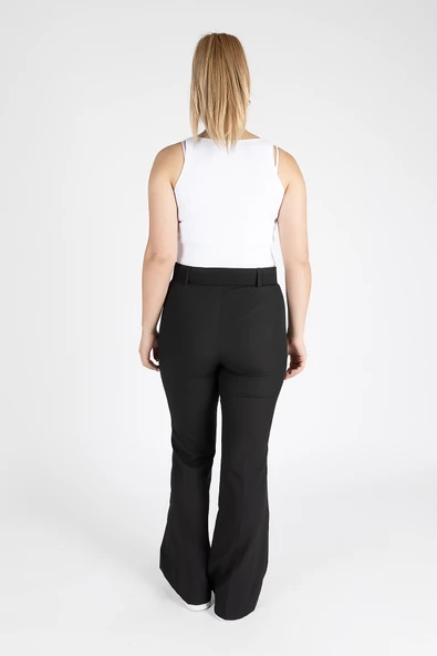 Kadın Kemerli İspanyol Paça Pantolon Siyah - 3