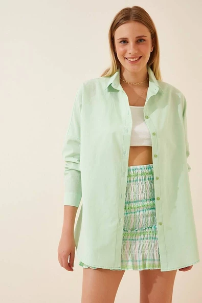 Kadın Oversize Gömlek Mint - Resim 3