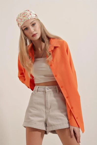 Kadın Oversize Gömlek Turuncu - 7