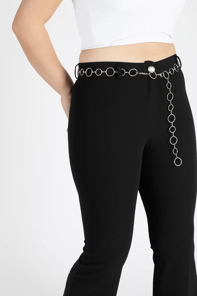 Kadın Zincir Kemerli İspanyol Pantolon Siyah - 4