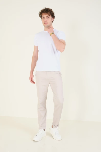 Erkek Sıfır Yaka Basic T-Shirt Beyaz - Resim 5