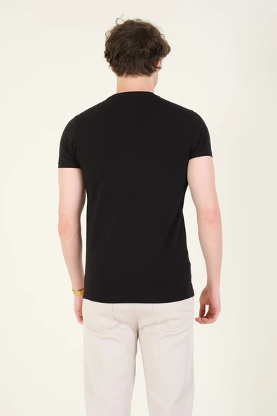 Erkek Sıfır Yaka Basic T-Shirt Siyah - 6