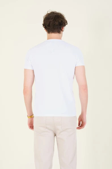 Erkek Sıfır Yaka Basic T-Shirt Beyaz - Resim 6