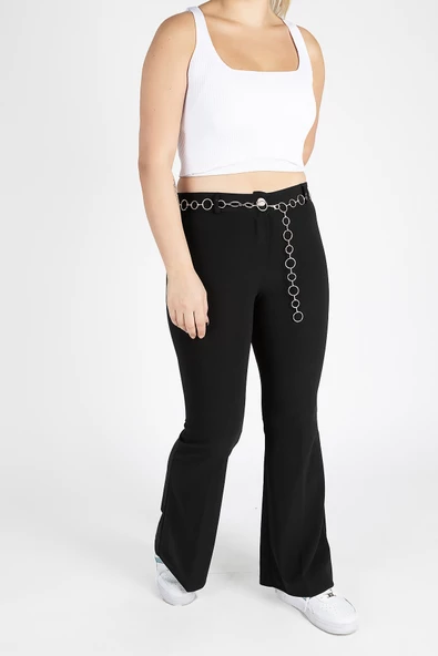 Kadın Zincir Kemerli İspanyol Pantolon Siyah - 2