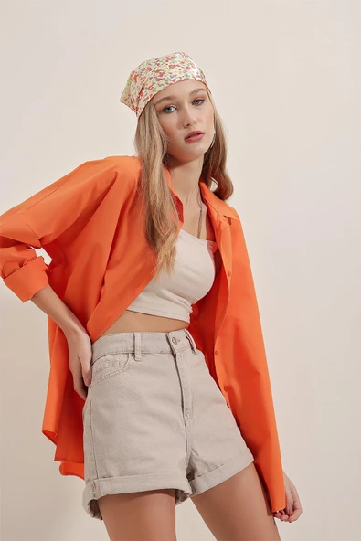 Kadın Oversize Gömlek Turuncu - 5