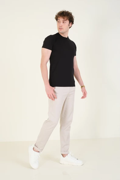 Erkek Sıfır Yaka Basic T-Shirt Siyah - 4