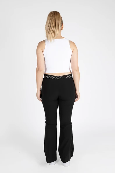 Kadın Zincir Kemerli İspanyol Pantolon Siyah - 3