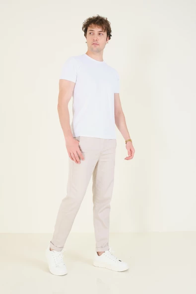 Erkek Sıfır Yaka Basic T-Shirt Beyaz - Resim 4