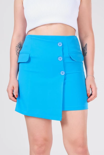 Kadın Cep Detaylı Etek Mavi - 5
