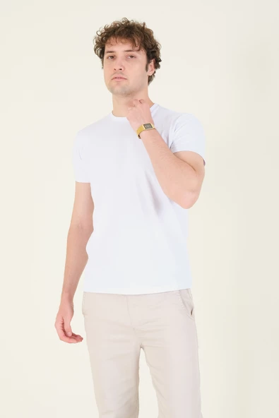 Erkek Sıfır Yaka Basic T-Shirt Beyaz ürün görseli