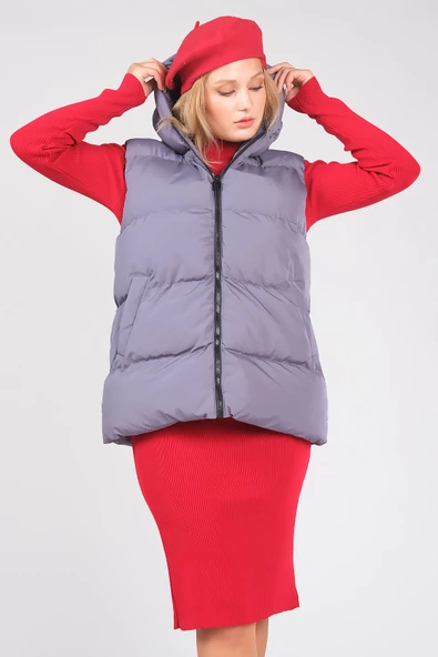 Kadın Kapüşonlu Şişme Yelek İndigo - 3