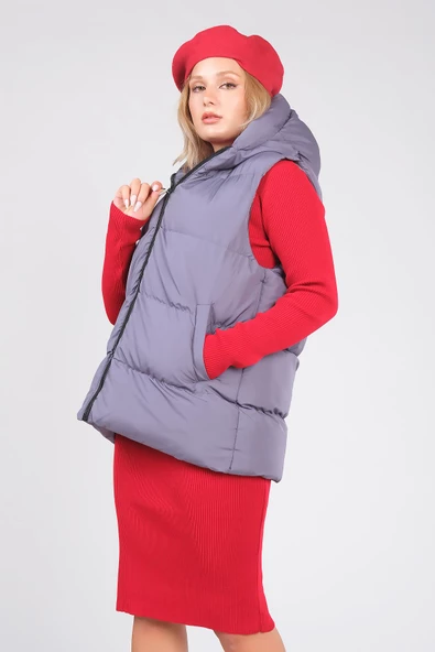 Kadın Kapüşonlu Şişme Yelek İndigo - 2