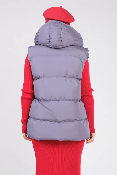 Kadın Kapüşonlu Şişme Yelek İndigo - 6