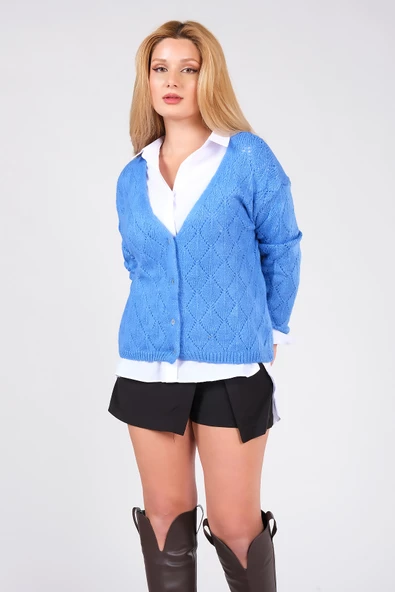 Kadın Triko Hırka Mavi - 4