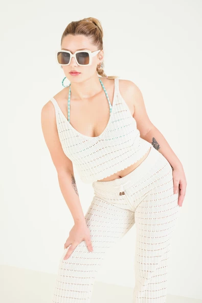 Kadın Pantolonlu İkili Takım Ekru - 5