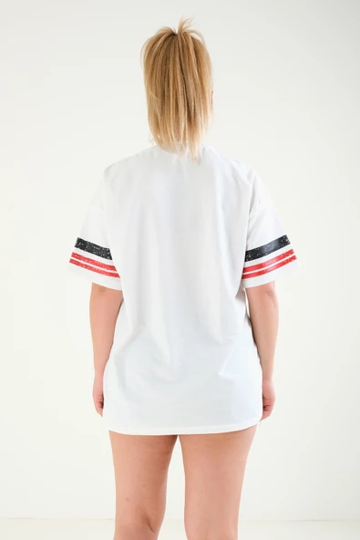 Kadın Baskılı Oversize T-Shirt Ekru - 6