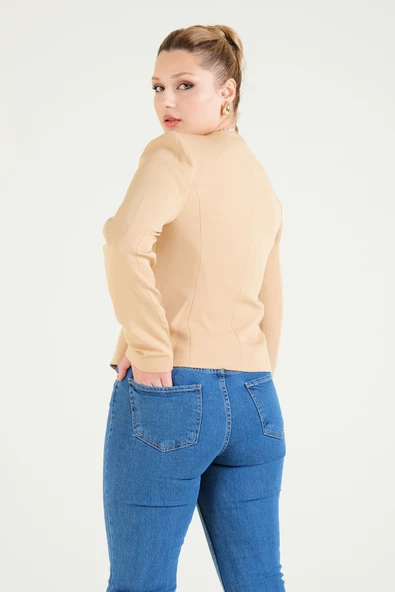 Kadın Cep Detaylı Düğmeli Ceket Camel - 5