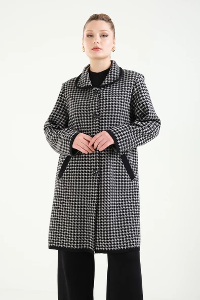 Kadın Çift Cepli Desenli Anne Hırkası Bej - Resim 3