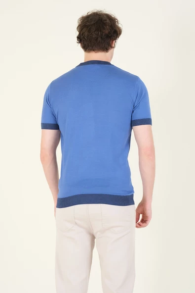 Erkek Yarım Balıkçı Merserize T-Shirt Mavi - 6