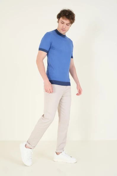 Erkek Yarım Balıkçı Merserize T-Shirt Mavi - 5