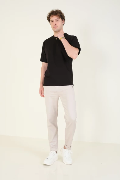 Erkek Sıfır Yaka Oversize T-Shirt Siyah - 5