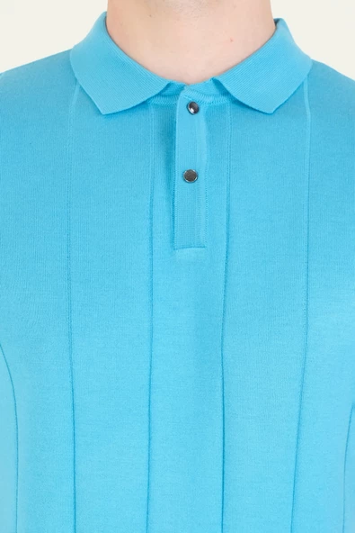 Erkek Çizgili Polo Yaka Merserize T-Shirt Mavi - 6
