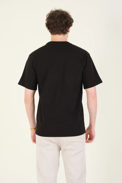 Erkek Sıfır Yaka Oversize T-Shirt Siyah - 6