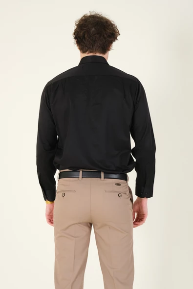 Erkek Tek Cep Klasik Kesim Gömlek Siyah - 6