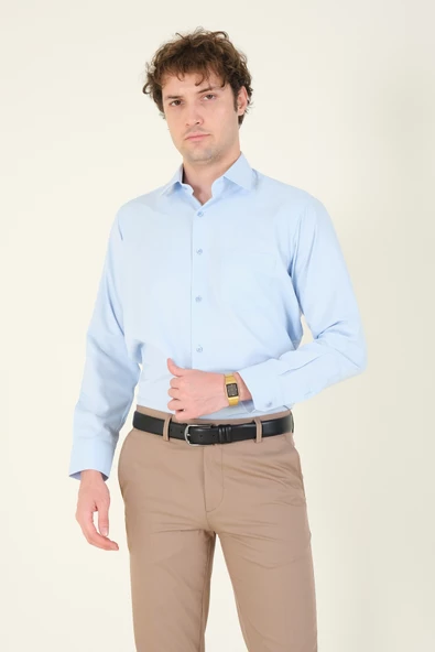Erkek Tek Cep Klasik Kesim Gömlek Mavi - 2
