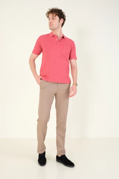 Erkek Desenli Cepli Polo Yaka T-Shirt Gül - Resim 5