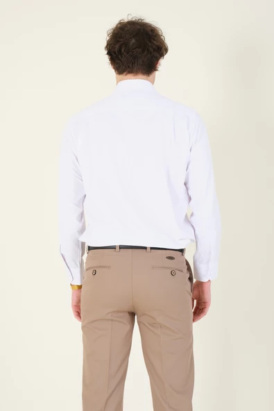 Erkek Tek Cep Klasik Kesim Gömlek Beyaz - 4