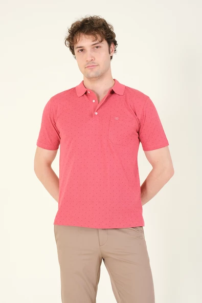 Erkek Desenli Cepli Polo Yaka T-Shirt Gül - Resim 4