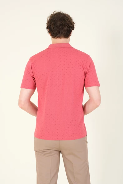 Erkek Desenli Cepli Polo Yaka T-Shirt Gül - Resim 6