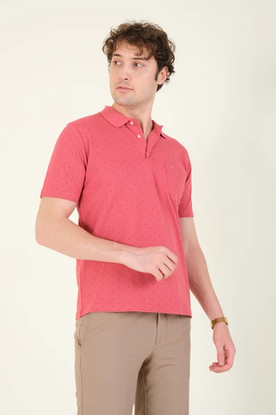 Erkek Desenli Cepli Polo Yaka T-Shirt Gül - Resim 3