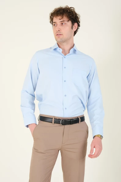 Erkek Tek Cep Klasik Kesim Gömlek Mavi - 3