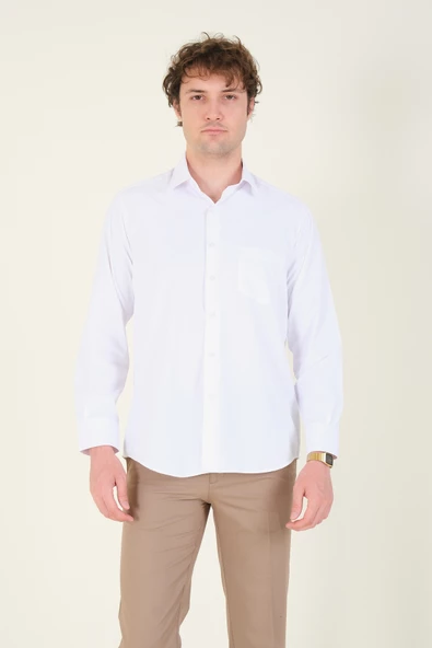 Erkek Tek Cep Klasik Kesim Gömlek Beyaz - 5